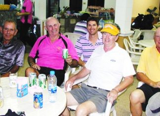 Some of the TRGG players relax after their 6-hour round at Century Chonburi.